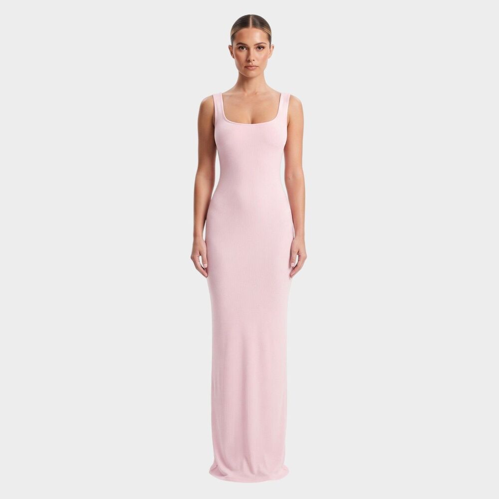 Naked Wardrobe Pink Square Neck Floor Length Maxi Dress Large Bodycon
